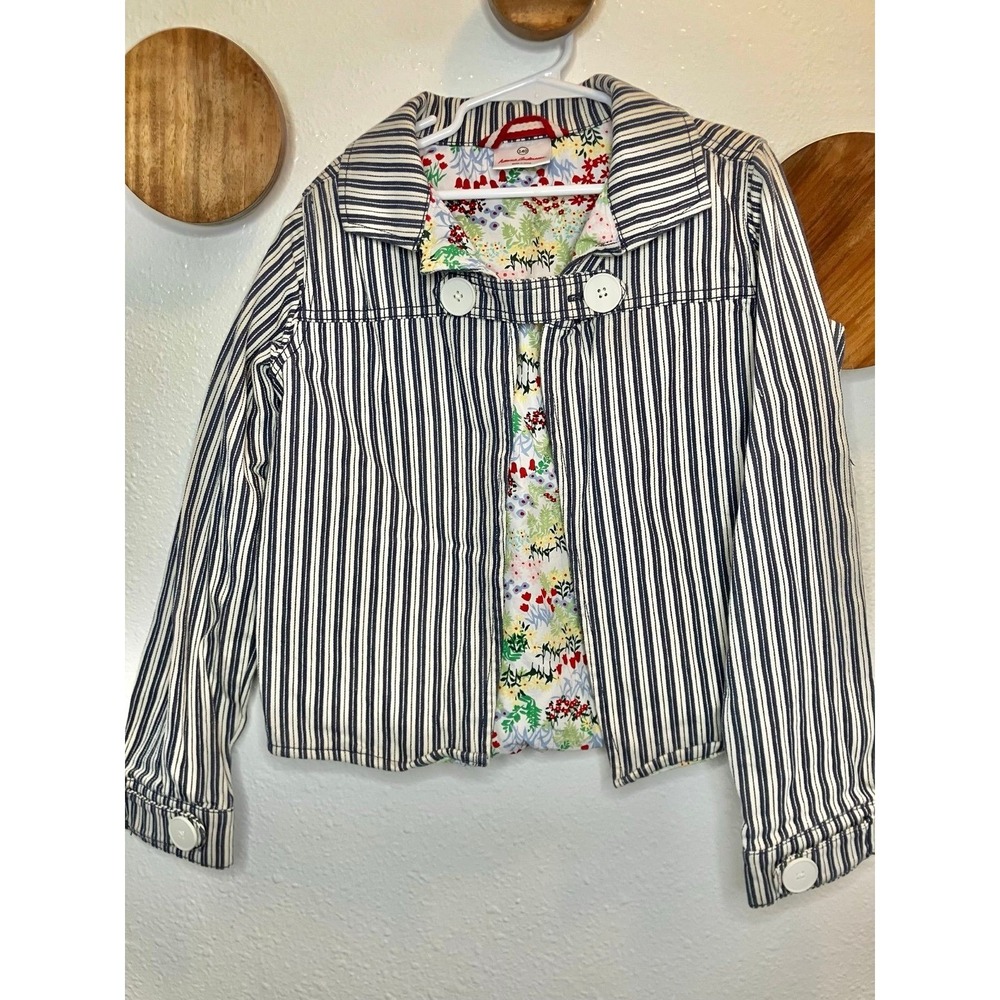 Hanna Andersson Blue Striped‎ Floral Jacket Girls Size 140/10